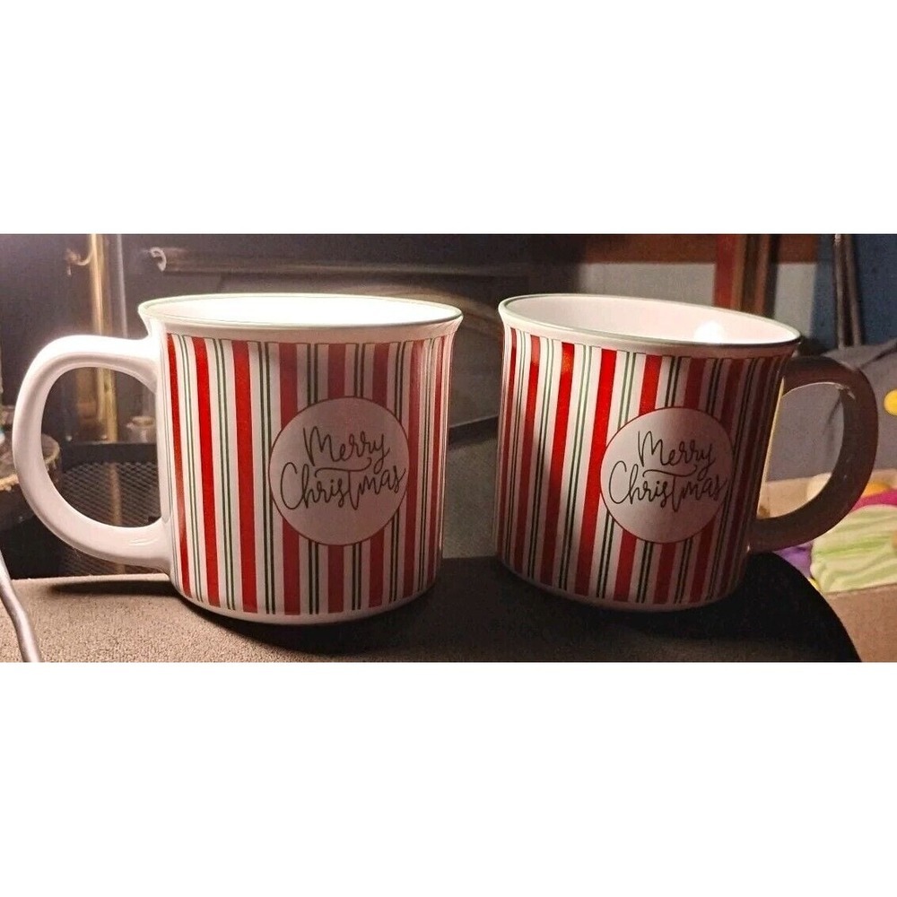 Coffee Mug Set Merry‎ Christmas Camper Mug Stripe 18.4 Oz Holiday Style Brand X2